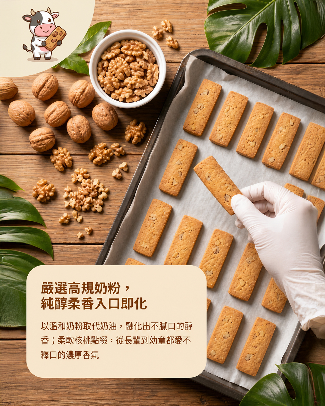 台北手工餅乾名店 105%手工餅乾，嚴選美國特選核桃仁與高純奶粉，酥鬆入口即化的頂級堅果餅乾。